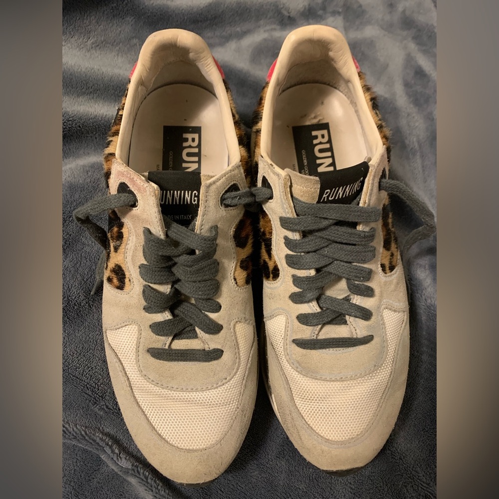 Golden Goose Gray and Leopard Print Running Sneakers size 38 Authentic